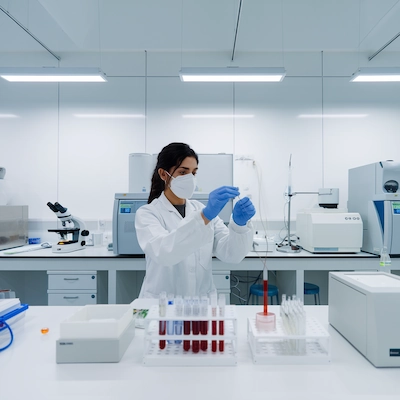 mujer en un laboratorio clini de mañanitas abba clinic