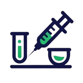 Icono de jeringa y tubo de ensayo representando pruebas de sangre y análisis hematológicos