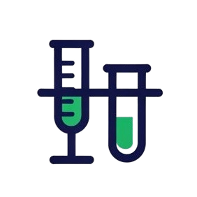Icono de dos tubos de laboratorio en soporte para pruebas de serología y test inmunológico.